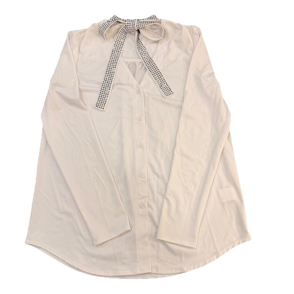 Venus Women's Top Shirt with bow - Size M - Made in USA - White - Picture 10 of 13